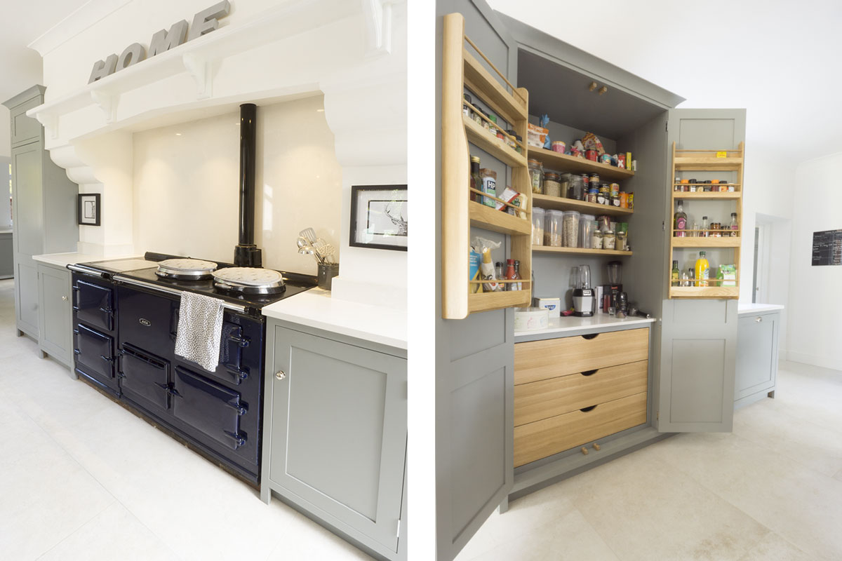 Kitchen with AGA and bespoke open larder